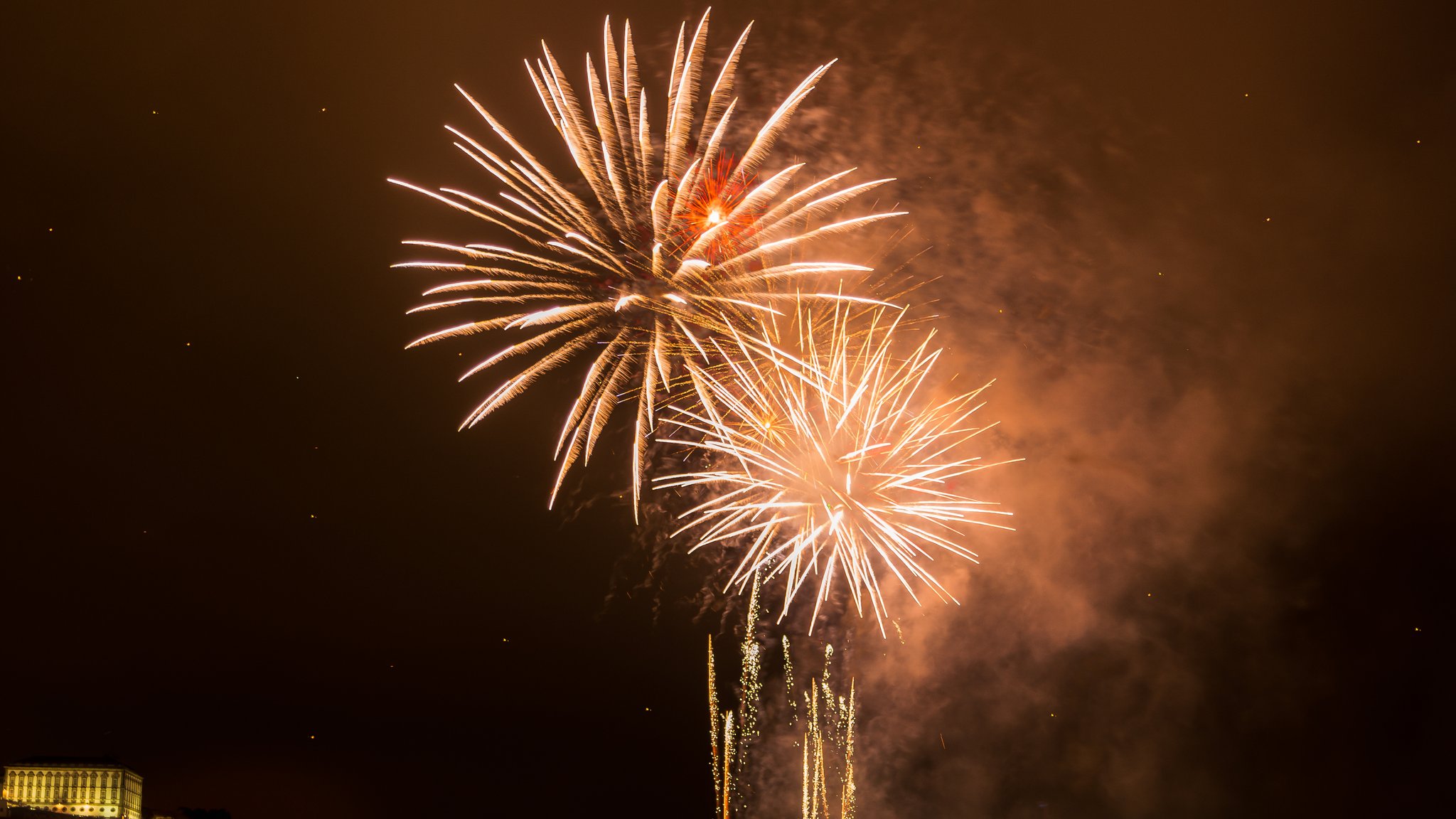 Ein Feuerwerk im Nachthimmel. 