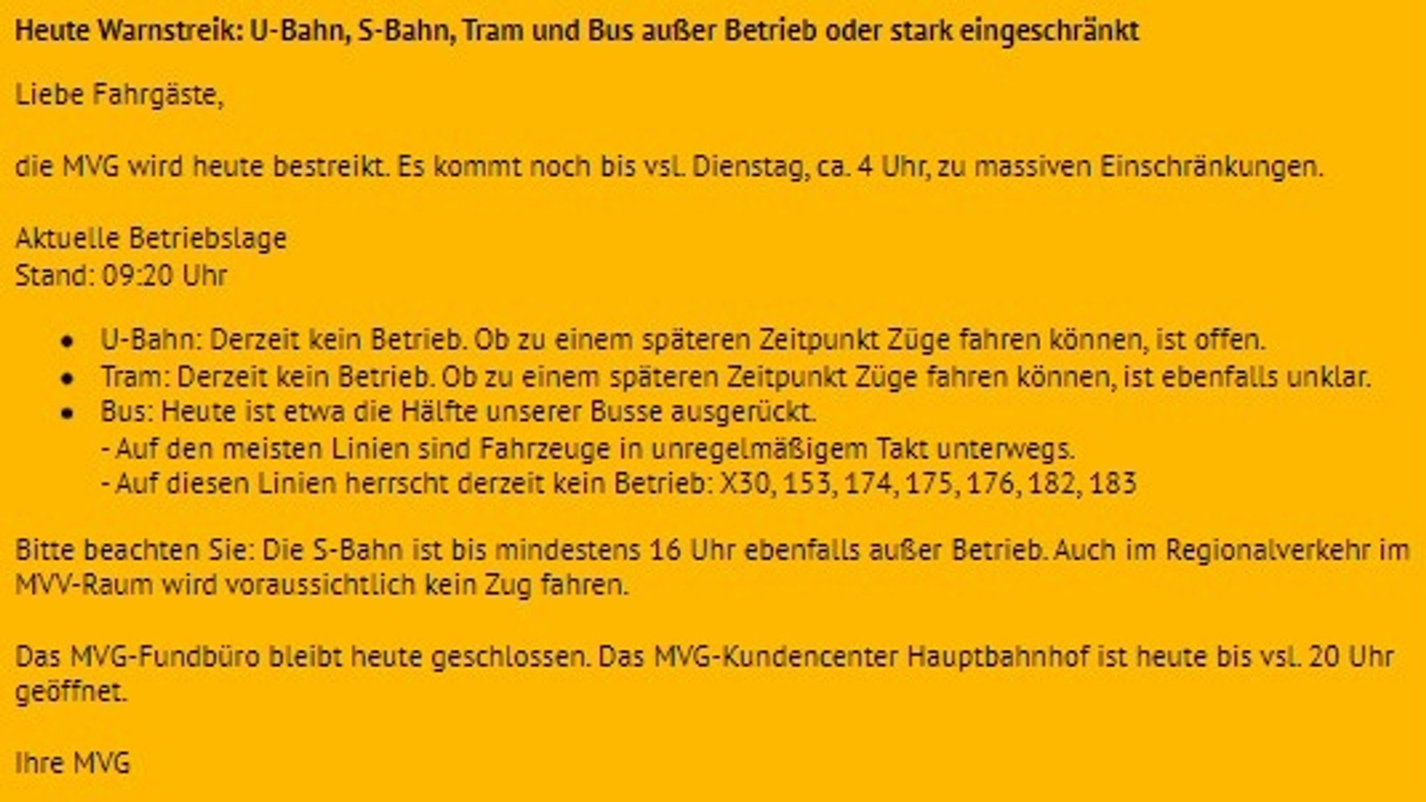 Screenshot der Website der MVG