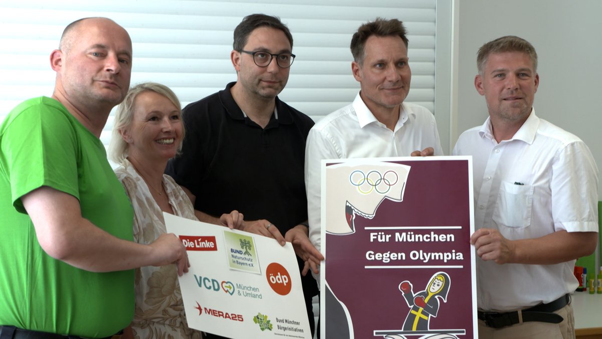 Mit dabei beim Bündnis "NOlympia München": Florian Kaiser (Bund Naturschutz Bayern), Daniela Vogt (Bund Münchner Bürgerinitiativen), Stefan Jagel (Linke), Ludwig Hartmann (Grüne), Tobias Ruff (ÖDP).
