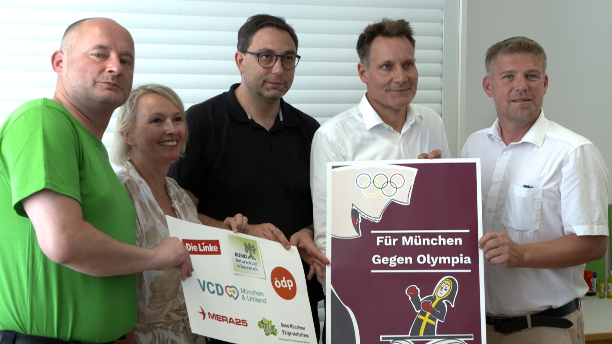 Mit dabei beim Bündnis "NOlympia München": Florian Kaiser (Bund Naturschutz Bayern), Daniela Vogt (Bund Münchner Bürgerinitiativen), Stefan Jagel (Linke), Ludwig Hartmann (Grüne), Tobias Ruff (ÖDP).