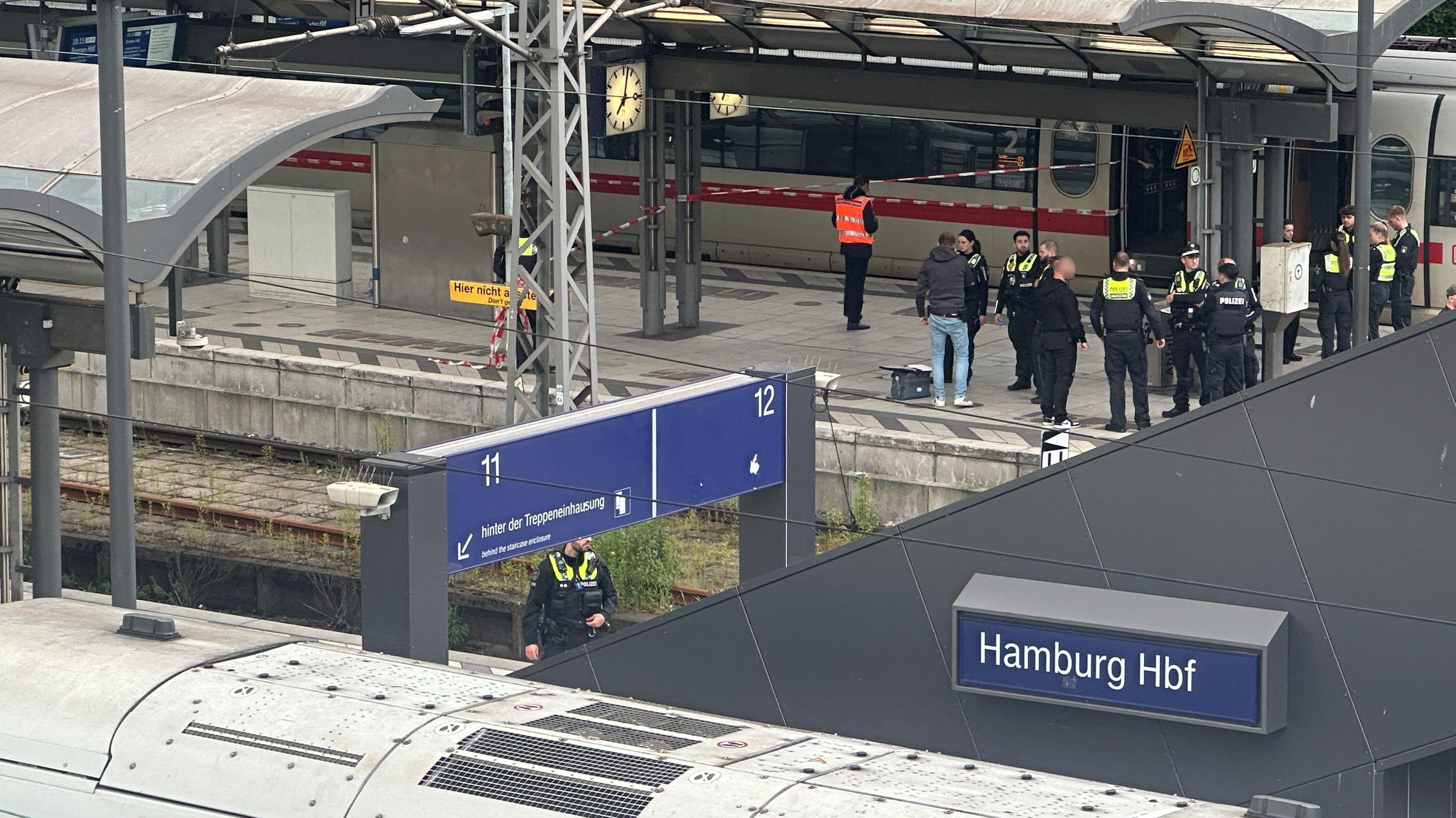 Die Polizei sperrte am Abend Gleis 13 und 14 am Hauptbahnhof in Hamburg ab.