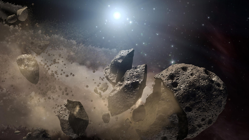 Ein Asteroid bricht auseinander (Illustration)