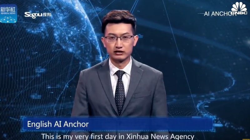 KI-Nachrichtensprecher im chinesischen Fernsehen 2018.
