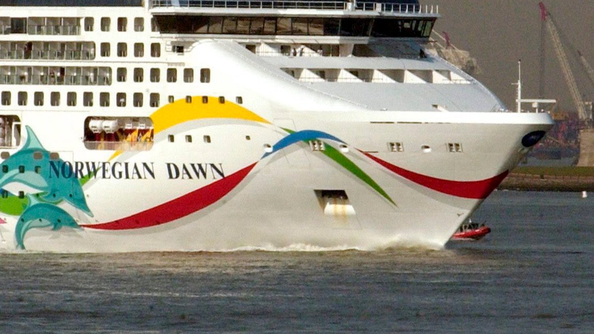 Das Kreuzfahrtschiff "Norwegian Dawn" 2005 bei der Einfahrt nach New York.
