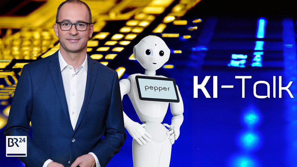 Auftakt der Serie BR24live KI-Talk mit BR-Chefredakteur Christian Nitsche und Roboter Pepper.
