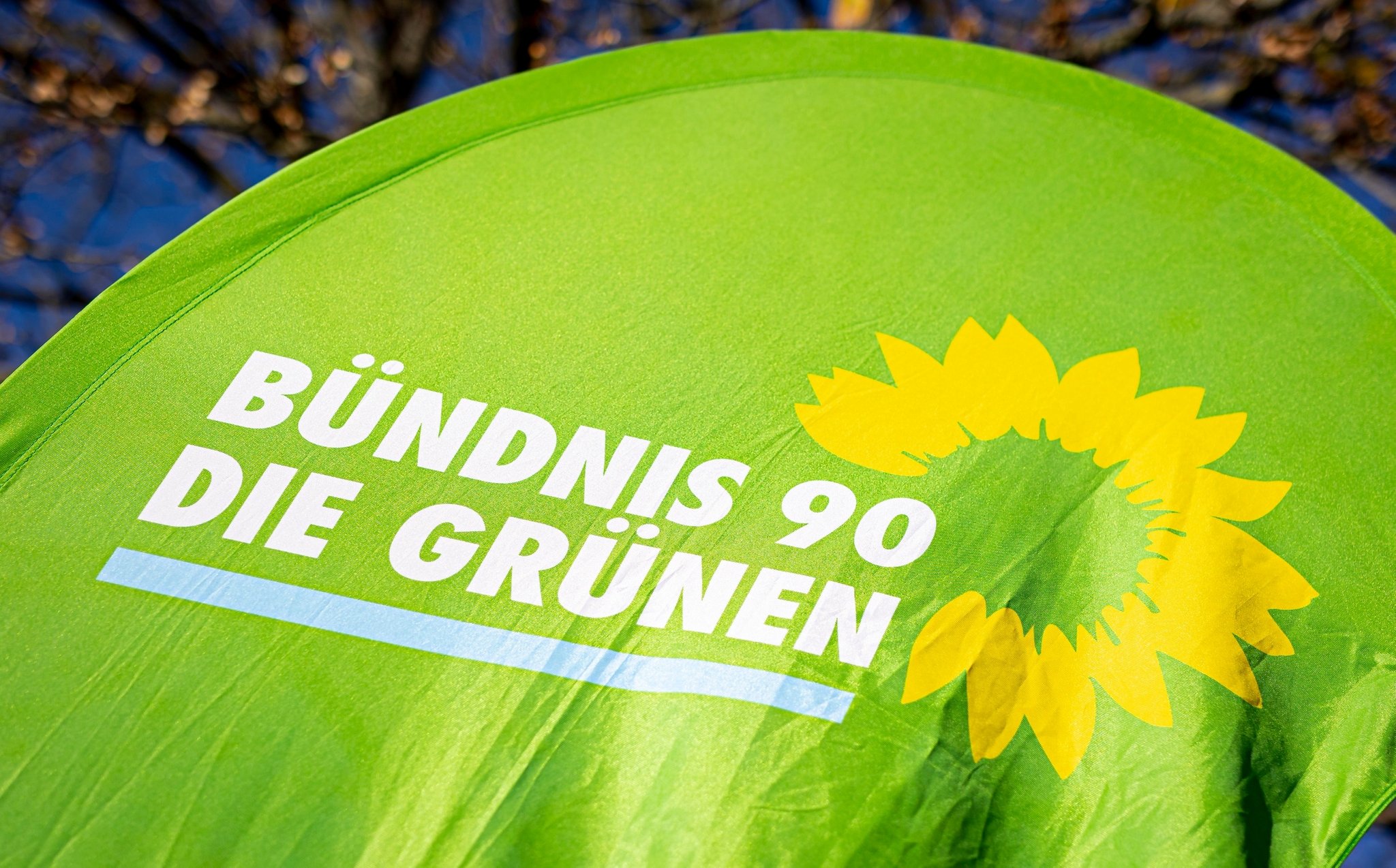 Das Logo von Bündnis 90/Die Grünen ist vor einem Landesparteitag zu sehen.