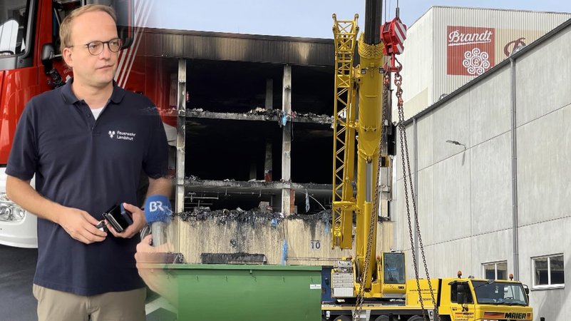 Feuerwehrmann Daniel Koglin und die Brandruine in Landshut | Bild: BR/Philip Kuntschner/Nico Angerstorfer Feuerwehrmann Daniel Koglin und die Brandruine in Landshut