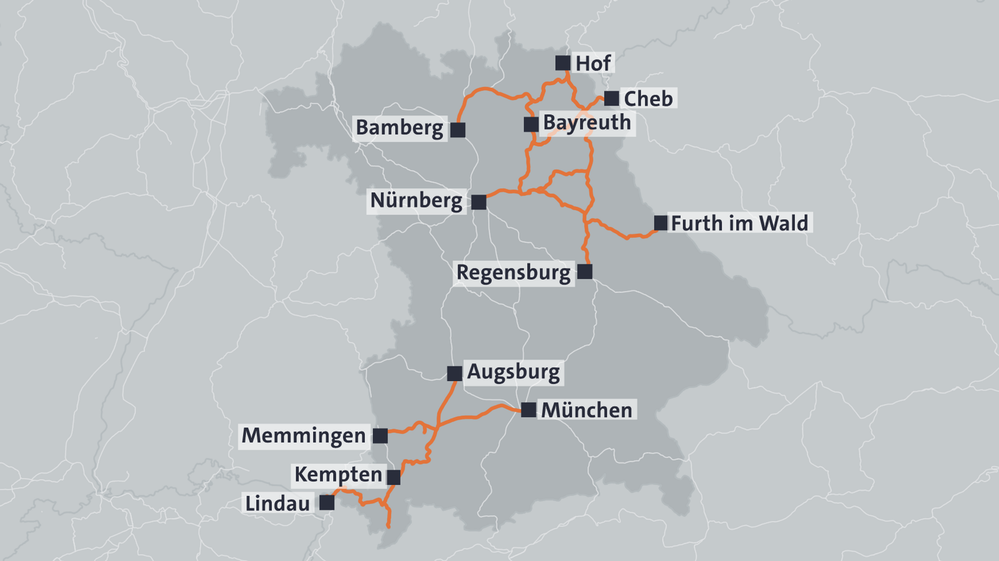 Karte Neigetechnik in Bayern