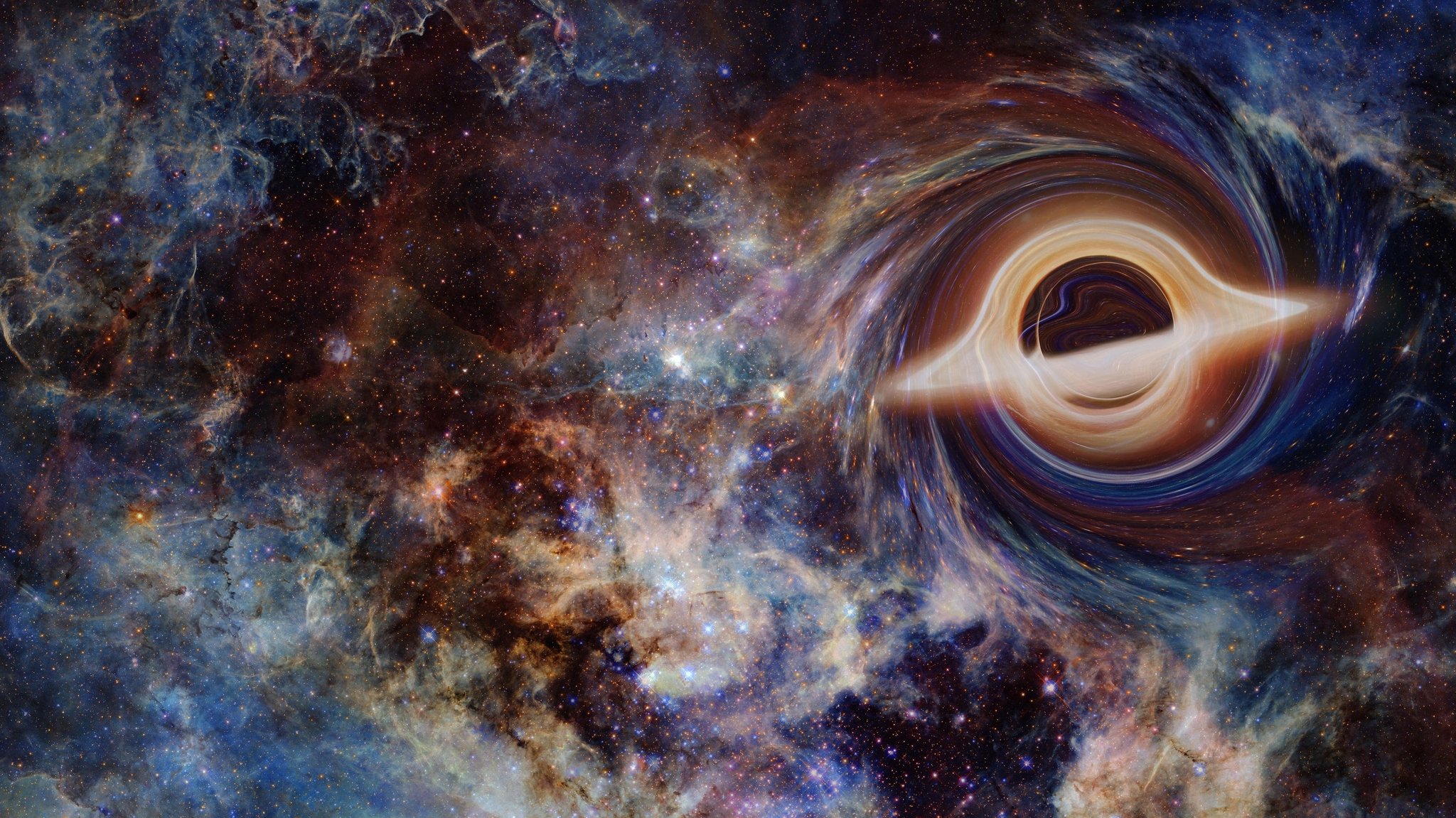Simulation eines Schwarzen Lochs im All. Elemente dieses Bildes bereitgestellt von der NASA. | Bild: picture alliance/Zoonar/Irina Dmitrienko Simulation eines Schwarzen Lochs im All. Elemente dieses Bildes bereitgestellt von der NASA.