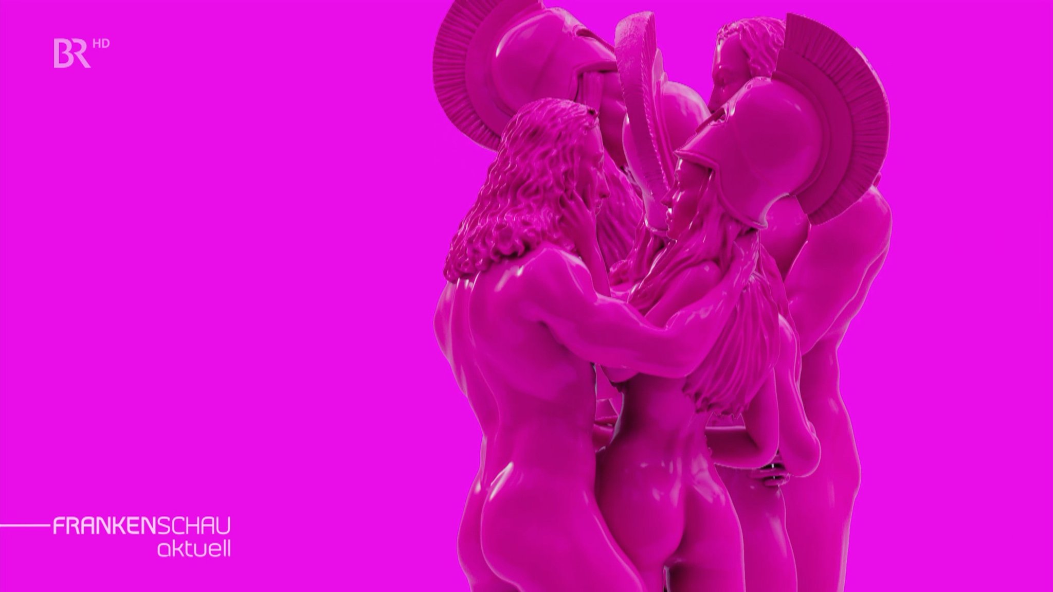 Dürer-Büste von Bogi Nagy in Neonpink, erstellt mit einem 3D-Drucker.