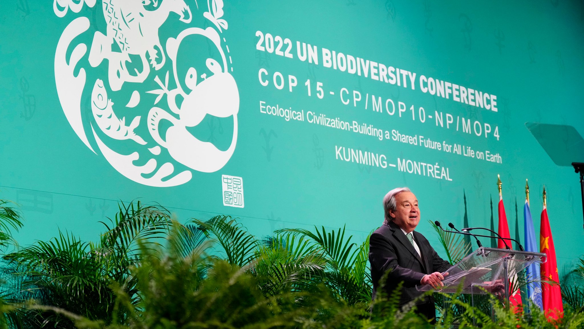 Antonio Guterres, Generalsekretär der Vereinten Nationen, spricht bei der Eröffnungszeremonie UN-Biodiversitätskonferenz in Montreal. 