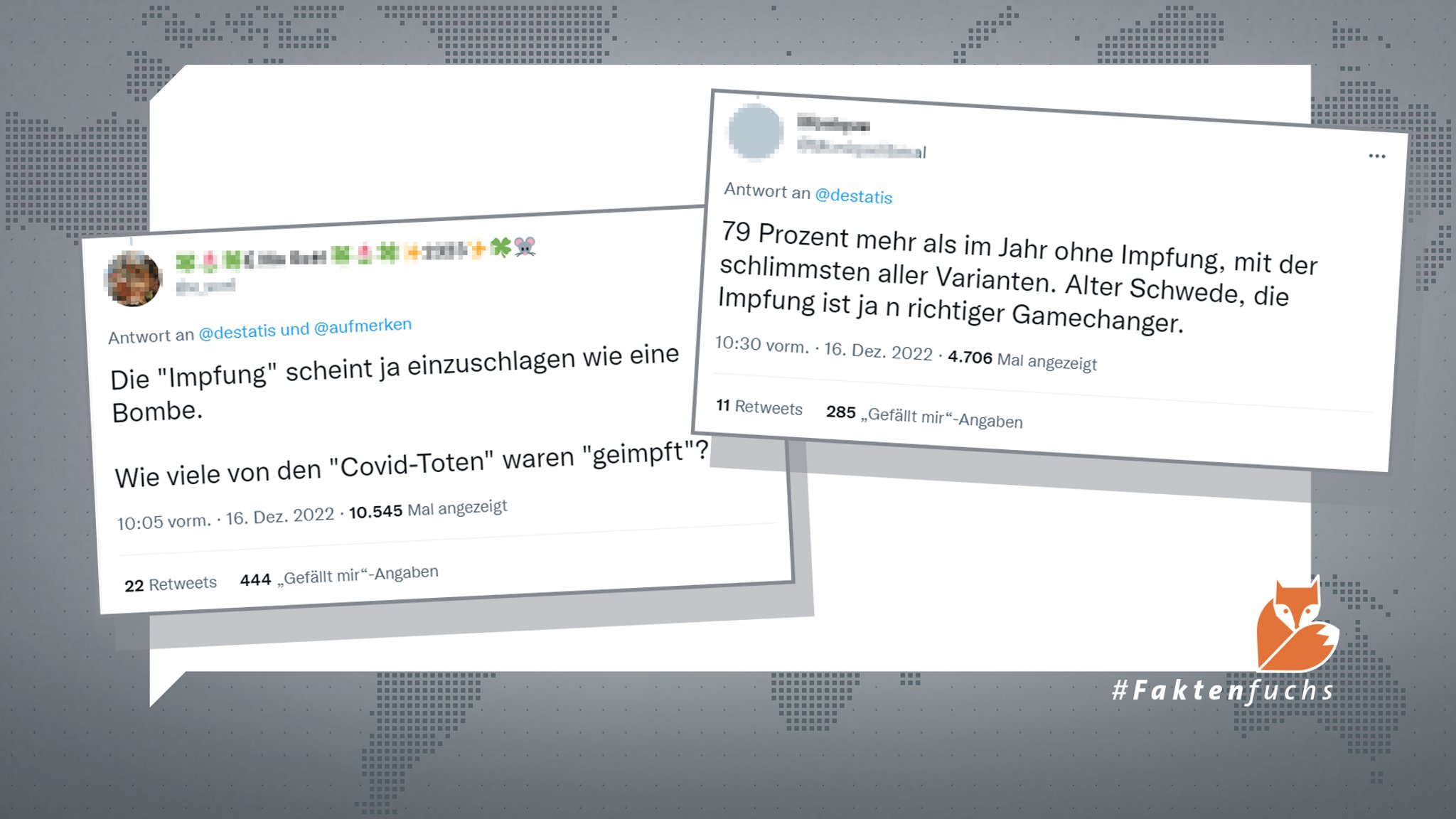 Auf Twitter spekulieren Nutzer über den Anstieg der Covid-19-Toten zwischen 2020 und 2021. | Bild: Collage: BR Auf Twitter spekulieren Nutzer über den Anstieg der Covid-19-Toten zwischen 2020 und 2021.