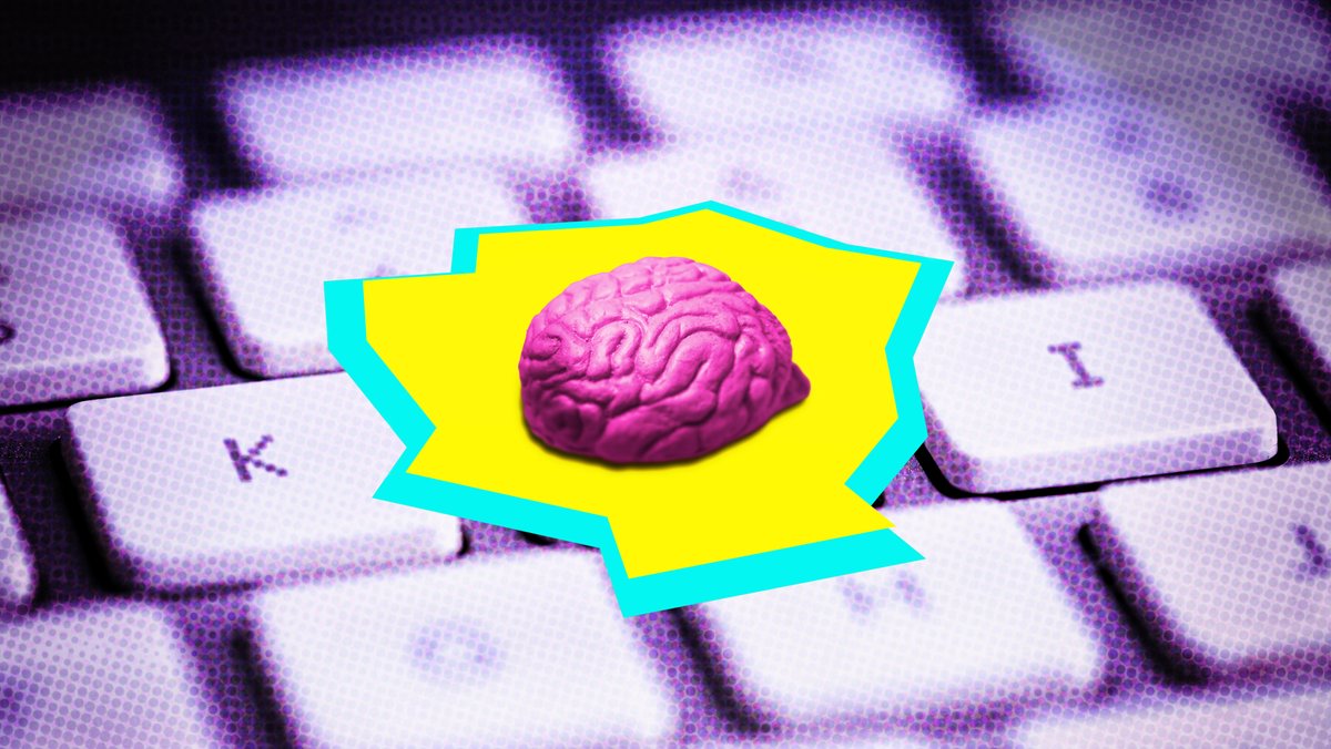 Ein Gehirn liegt auf einer Computertastatur, Symbolfoto künstliche Intelligenz, Fotomontage 