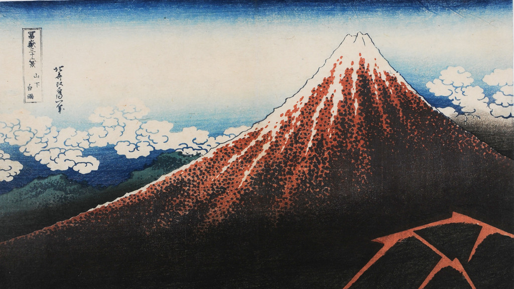 "Gewitter unterhalb des Gipfels": Die Bayerische Staatsbibliothek hat einen Originalabzug des Holzschnitts von Katsushika Hokusai erworben