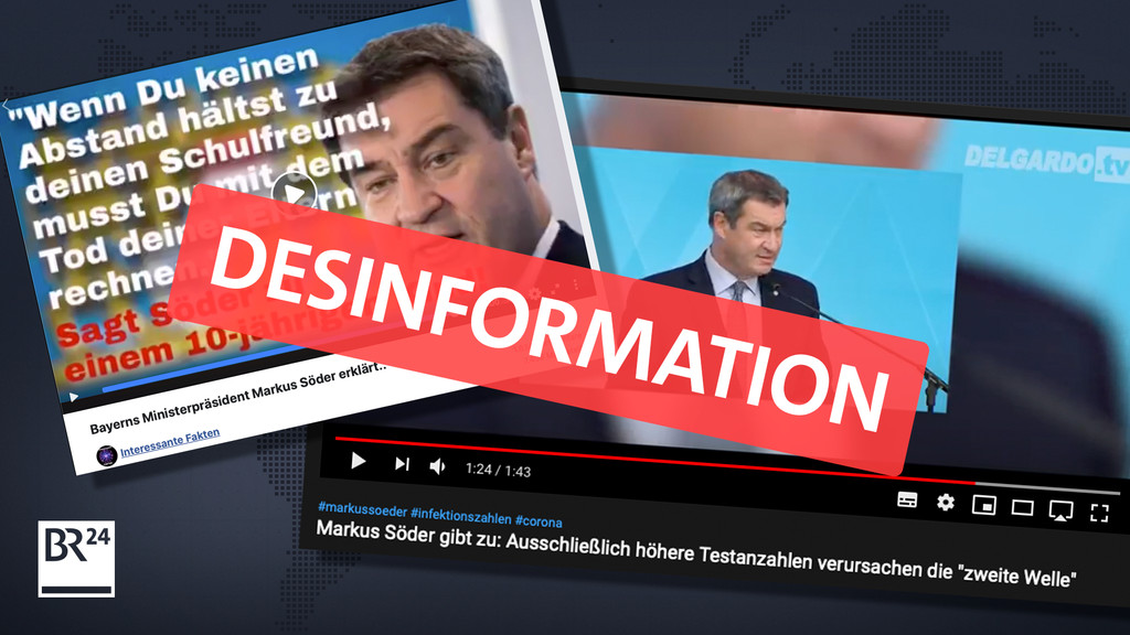Erneute Kampagne gegen Markus Söder (CSU). Zwei Videos von Söder; eines mit einem falschen Zitat, eines mit einer falsch interpretierten Aussage Söders.