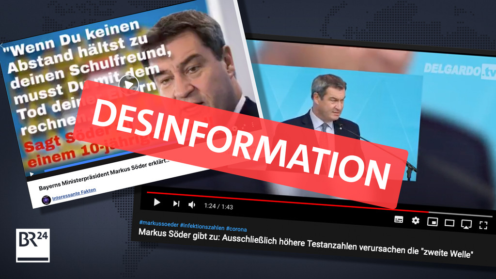 Erneute Kampagne gegen Markus Söder (CSU). Zwei Videos von Söder; eines mit einem falschen Zitat, eines mit einer falsch interpretierten Aussage Söders.