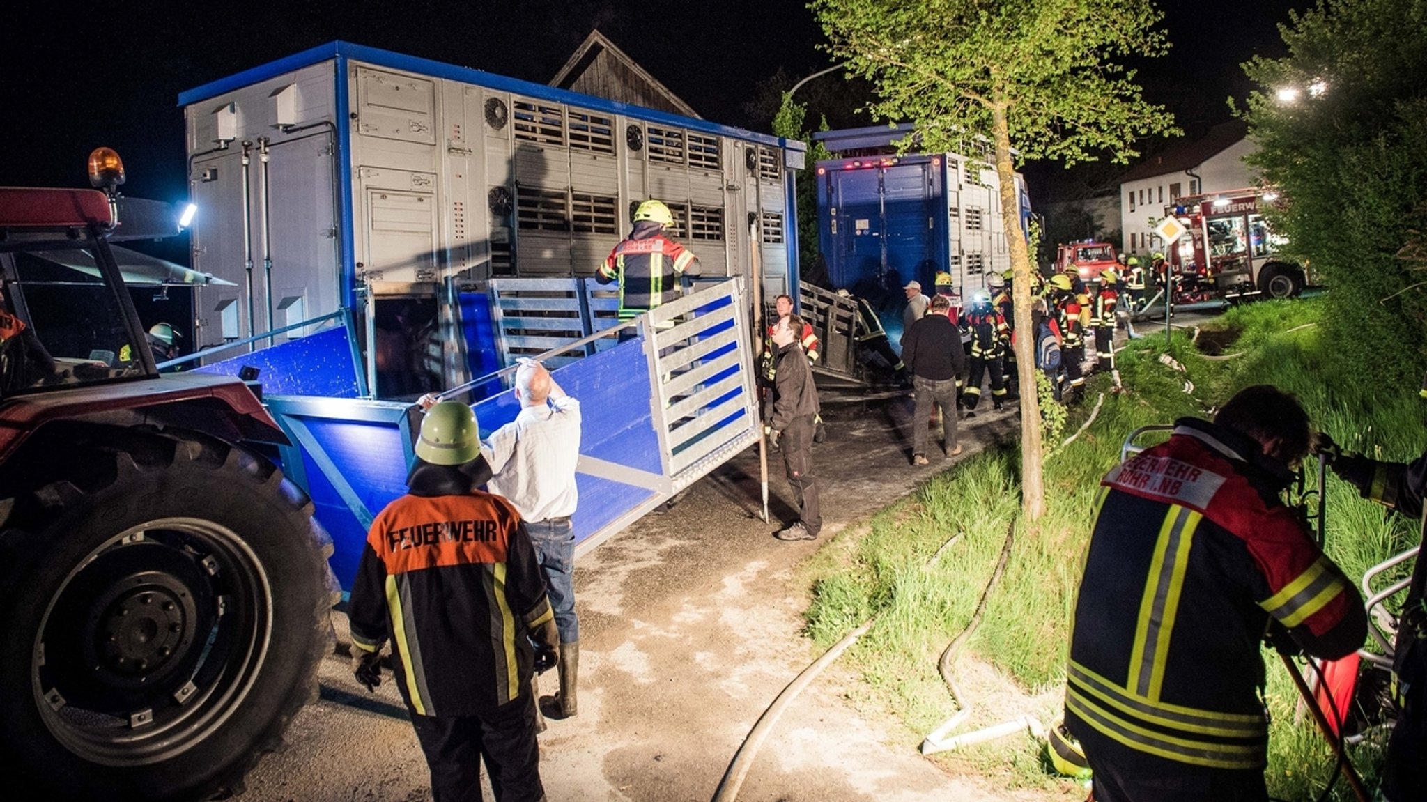 Feuerwehr rettet Schweine aus brennendem Transporter