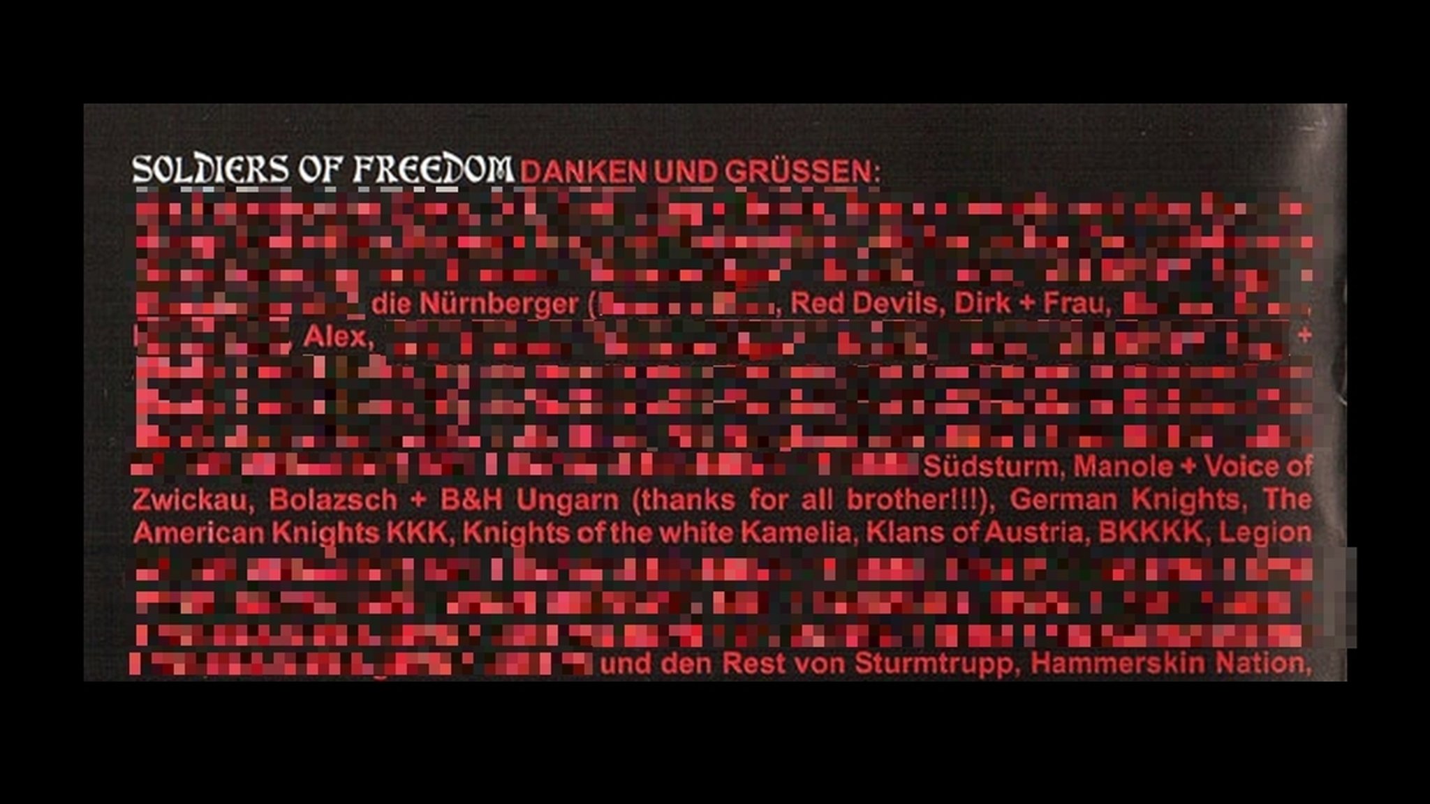 Eine Neonaziband grüßt 1999 rechtsextreme Gruppen wie Blood and Honour und die Nürnberger Hool-Gruppe "Red Devils"