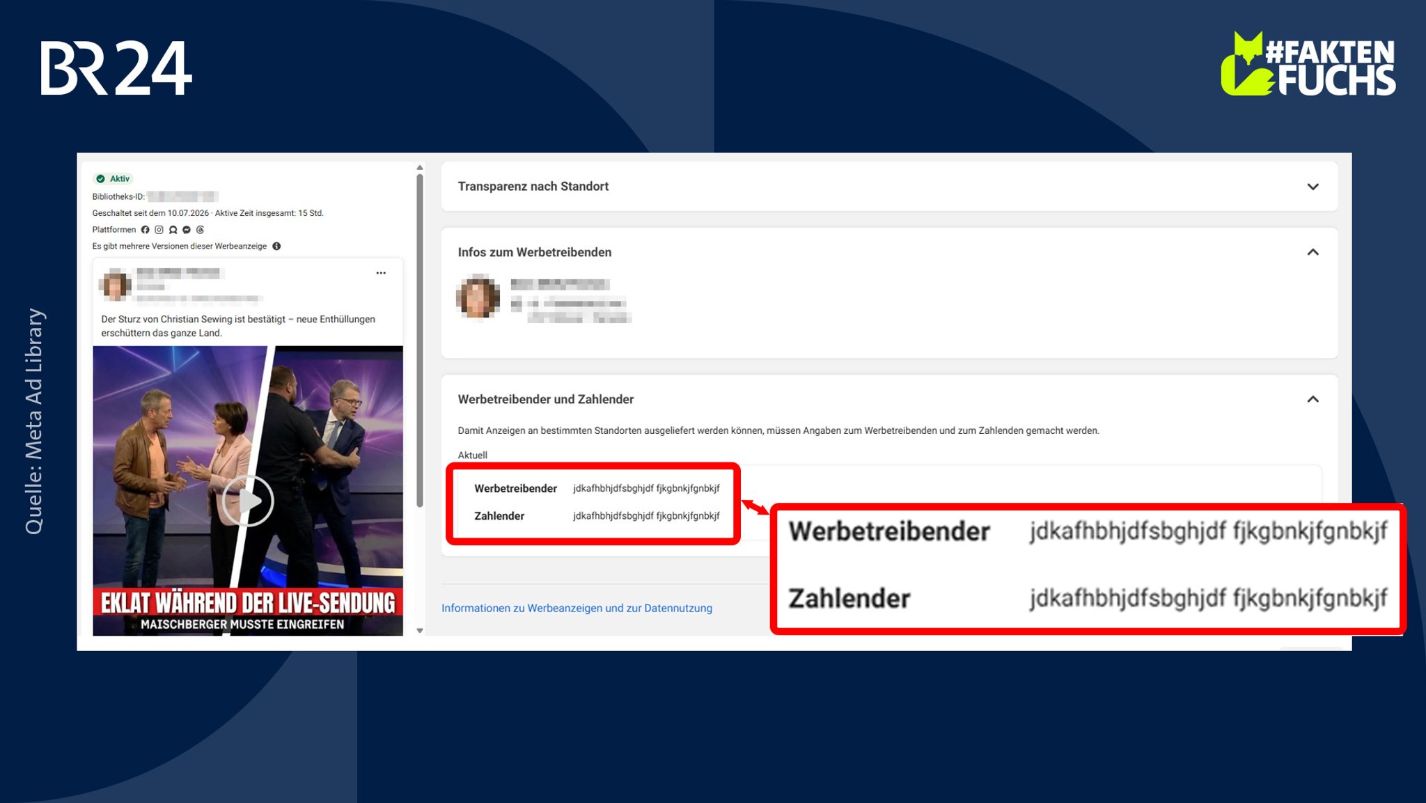 Screenshot eines Eintrags im Meta-Werbearchiv