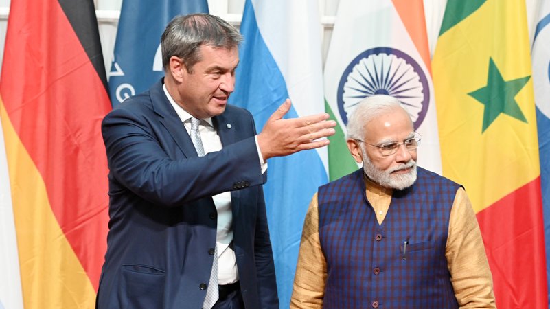 Ministerpräsident Söder und Indiens Premier Modi vor drei Jahren in Bayern | Bild: picture alliance/dpa | Tobias Hase Ministerpräsident Söder und Indiens Premier Modi vor drei Jahren in Bayern