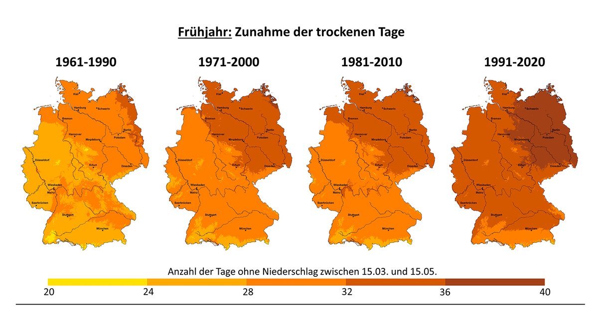 Deutschlandkarten: Frühjahr: Zunahme der trockenen Tage