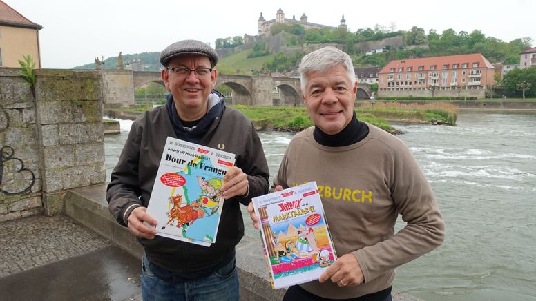 Die beiden Sprechblasenbefüller von "Asterix uff Meefränggisch": Kai Fraass (links) und Gunter Schunk (rechts)  | Bild:Wolfram Hanke/BR