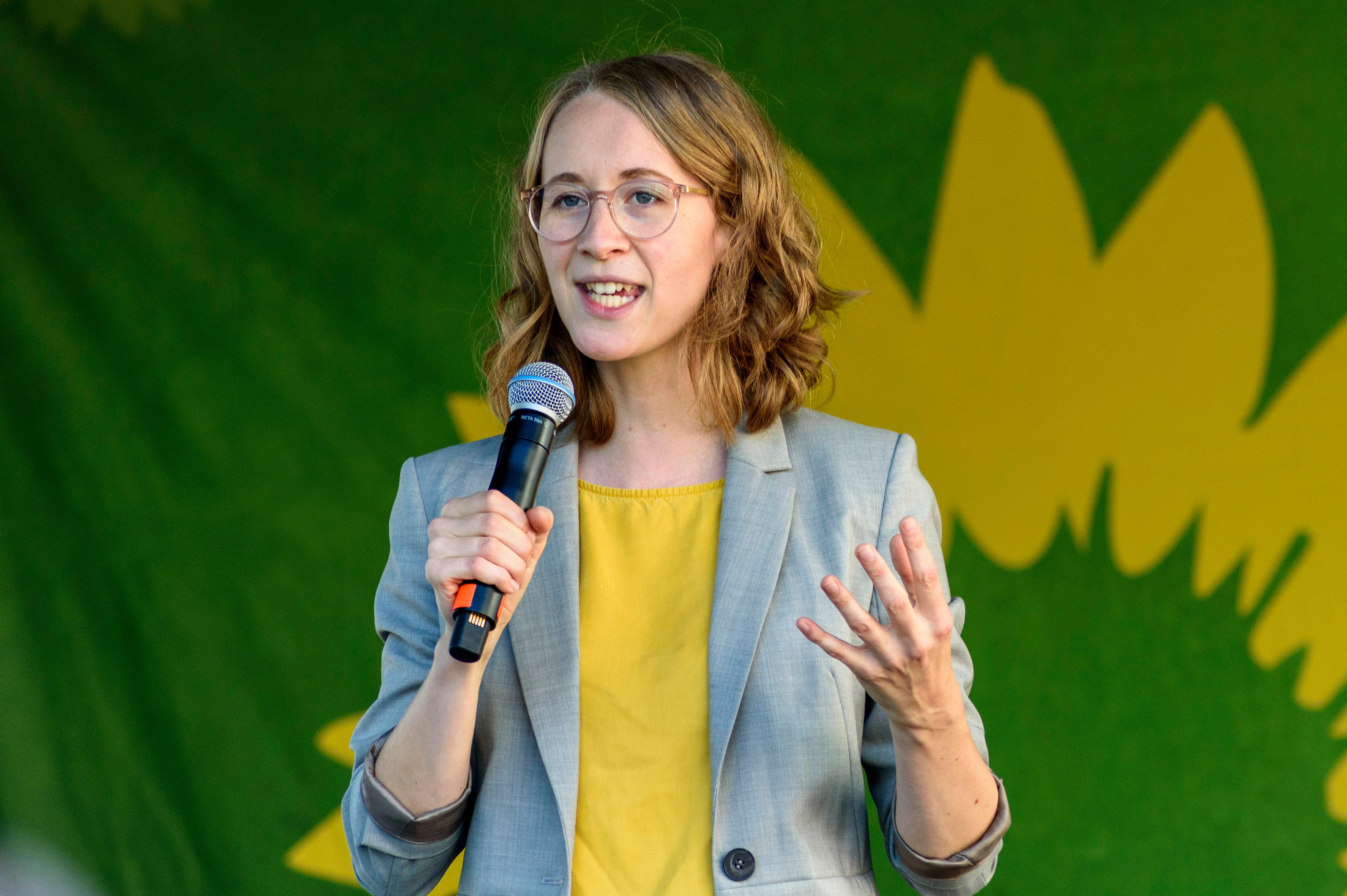 Archivbild: Eva Lettenbauer bei einer Wahlkampfveranstaltung der Grünen auf dem Kornmarkt. Nürnberg, 23.09.2021