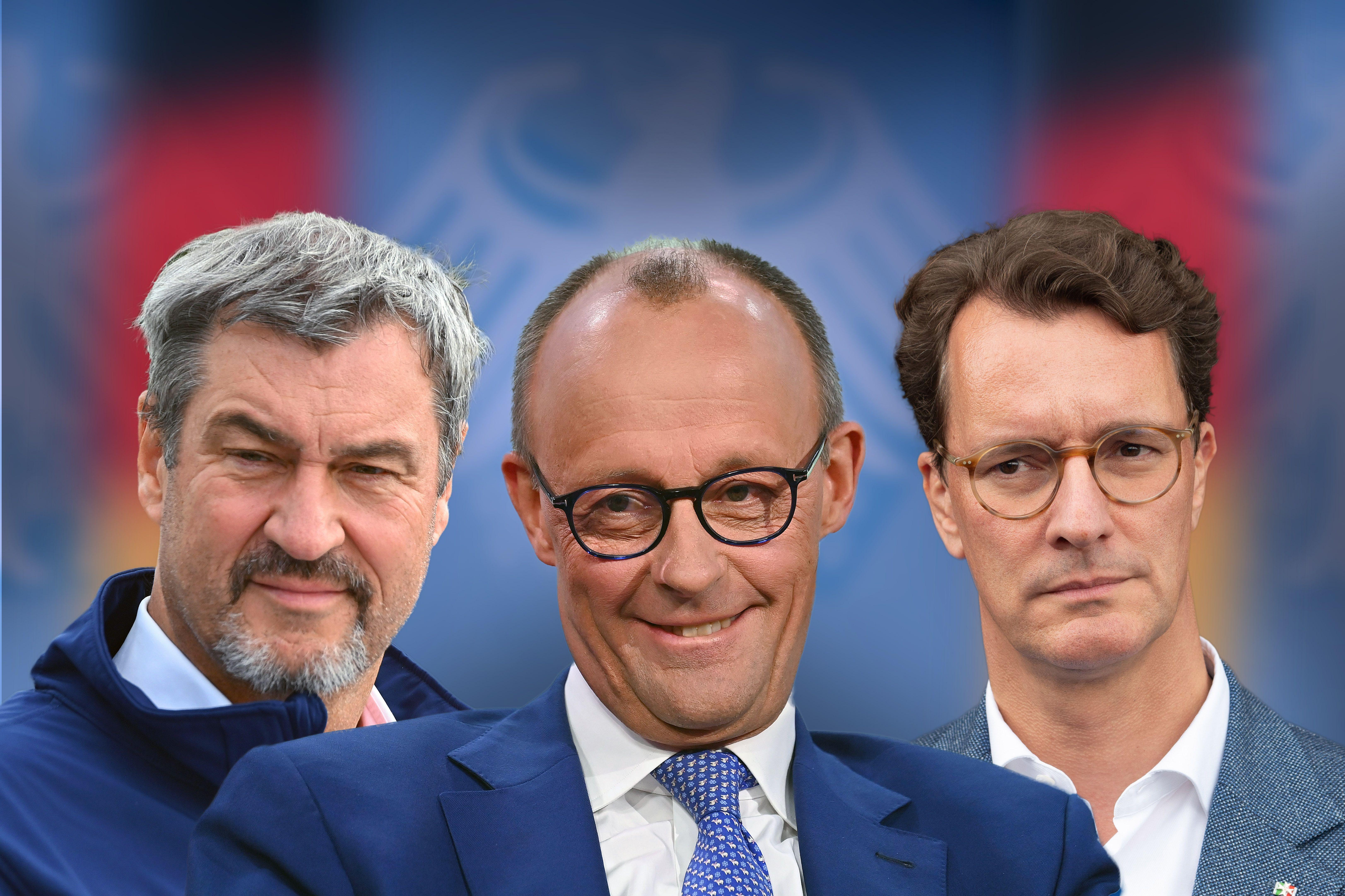 FOTOMONTAGE: Markus Söder, Friedrich Merz und Hendrik Wüst