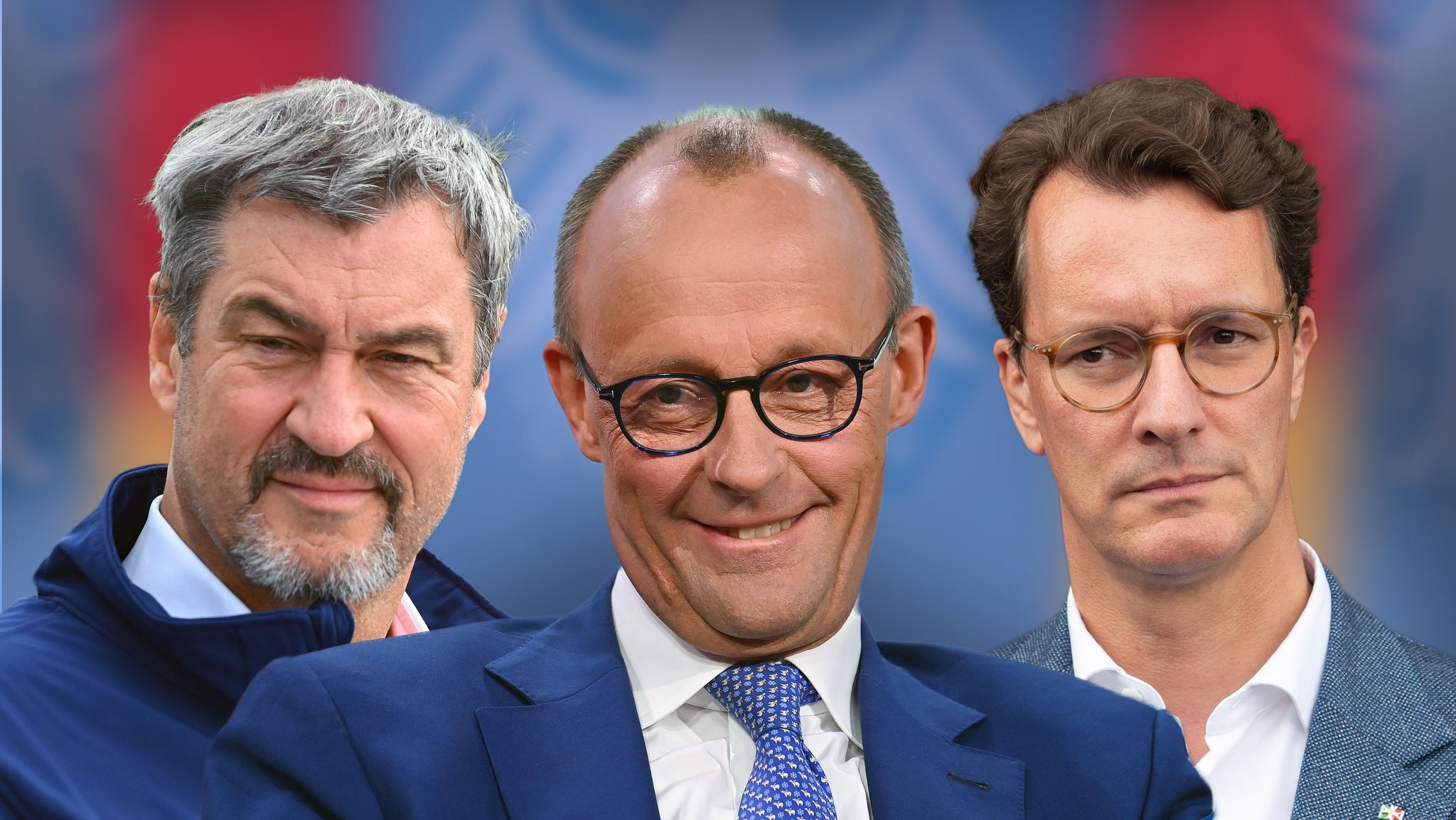 FOTOMONTAGE: Markus Söder, Friedrich Merz und Hendrik Wüst