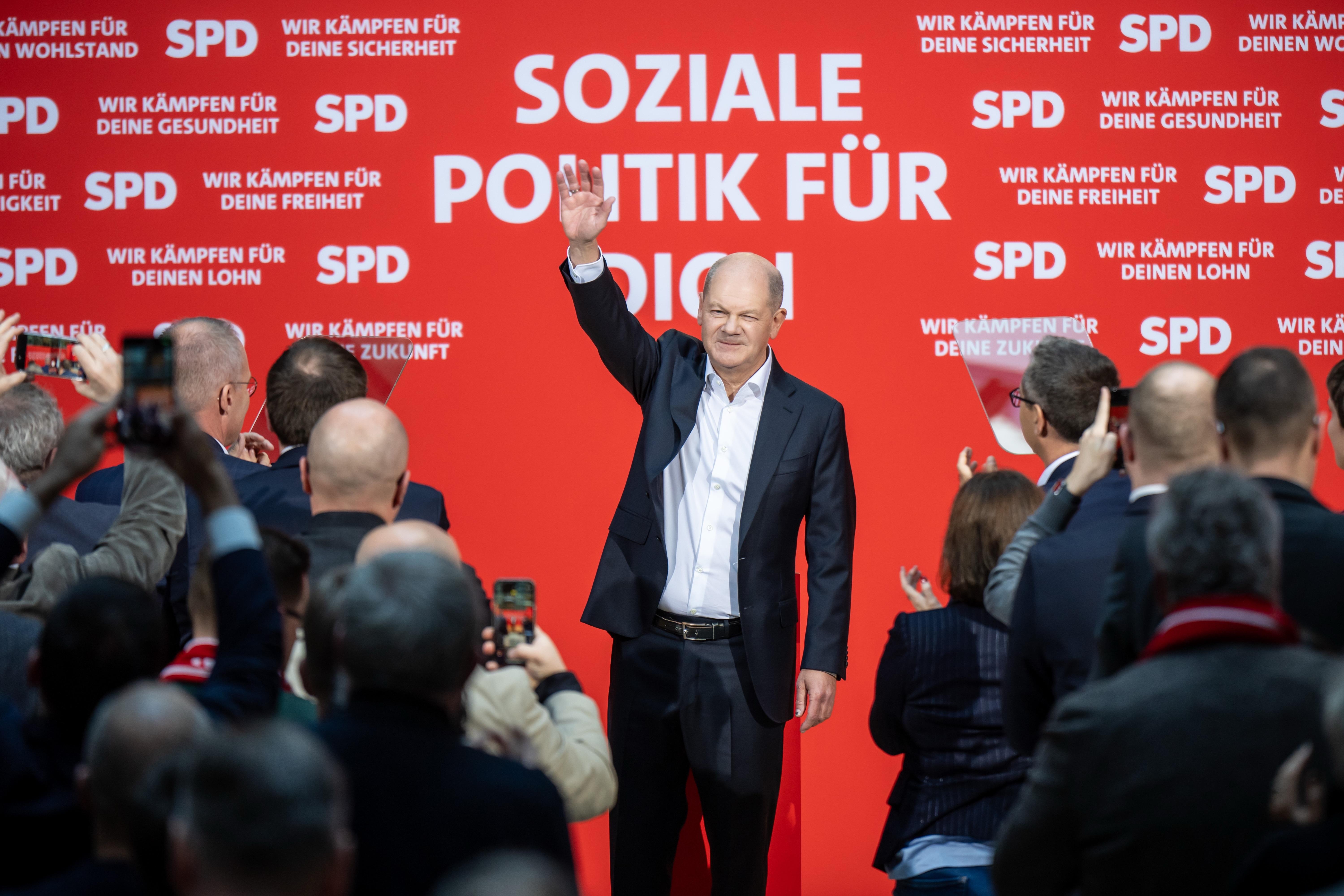 Kanzler Olaf Scholz bei der SPD-"Wahlsiegkonferenz" in Berlin
