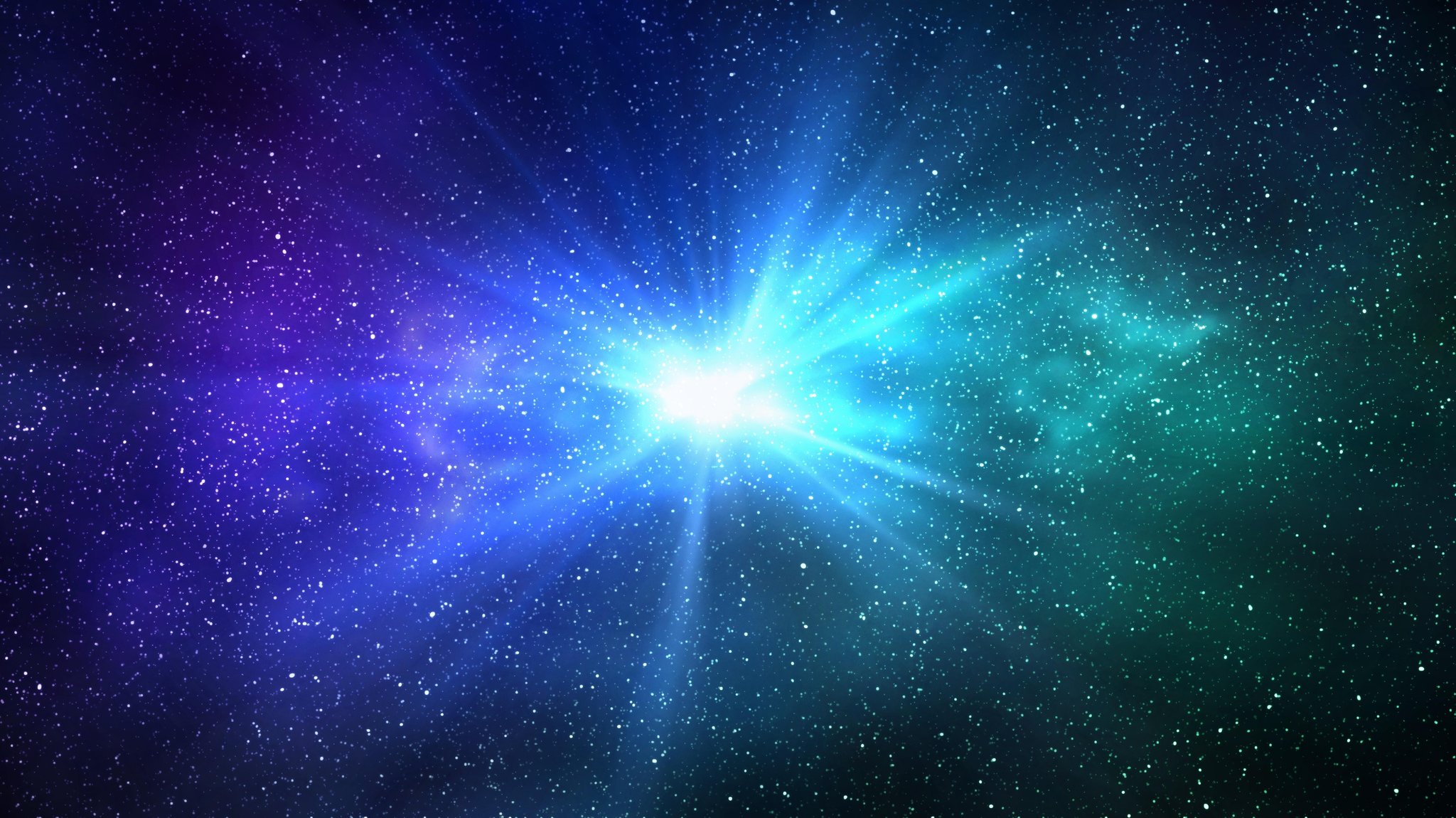 Lichtblitz im Weltraum. Sternenhimmel bei Nacht und hellblaugrüne Galaxie. 3D-Illustration der Milchstraße und des Universums