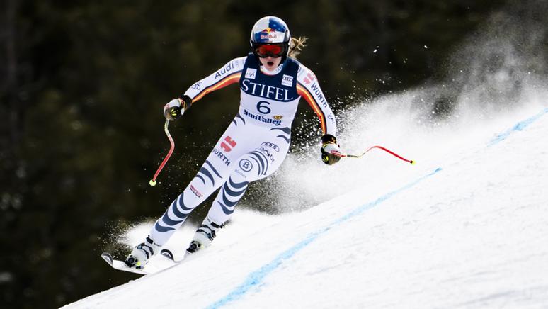 Emma Aicher beim Abfahrtstraining in Sunny Valley | Bild:picture alliance/KEYSTONE | JEAN-CHRISTOPHE BOTT