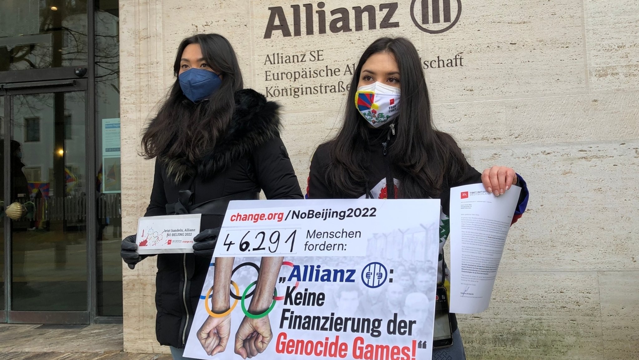 Übergabe der Petition an den Empfang der Allianz gegen das Sponsoring der Olympischen Winterspiele in Peking. Die Allianz will die Geschehnisse nicht kommentieren.