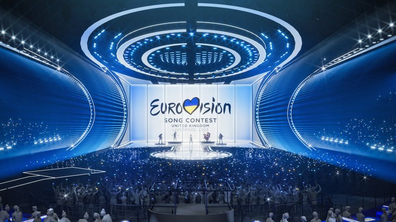 Dieses computergenerierte Bild zeigt, wie die Bühne des Eurovision Song Contest 2023 aussehen wird.