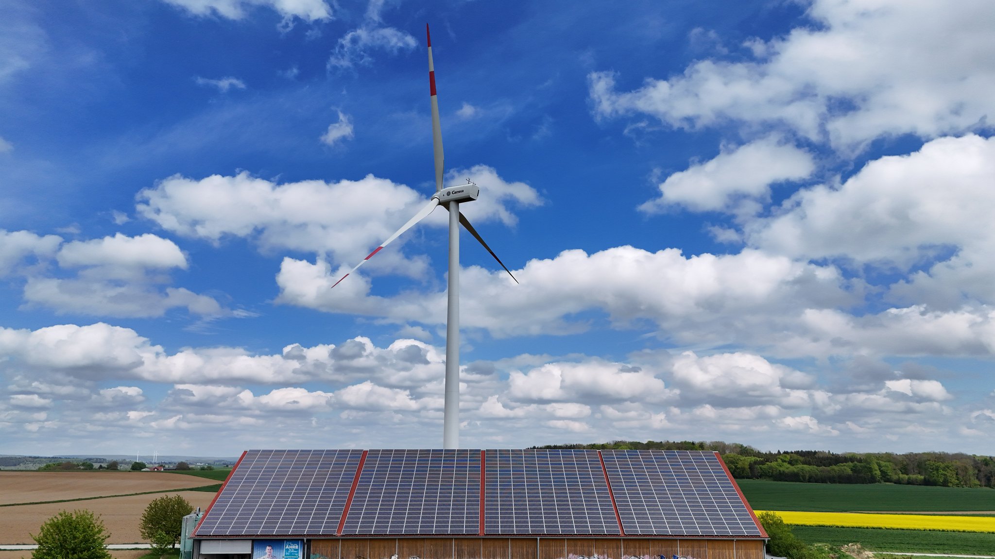 Ein Gamesa-Windrad auf der Schwäbischen Alb.