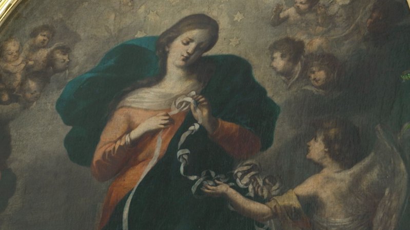 Der Augsburger Patrizier Hieronymus Ambrosius Langenmantel (Kanoniker von St. Peter 1666-1709) soll den Altar mit dem jetzigen Wallfahrtsbild gestiftet haben. | Bild: BR/Simon Frick Der Augsburger Patrizier Hieronymus Ambrosius Langenmantel (Kanoniker von St. Peter 1666-1709) soll den Altar mit dem jetzigen Wallfahrtsbild gestiftet haben.