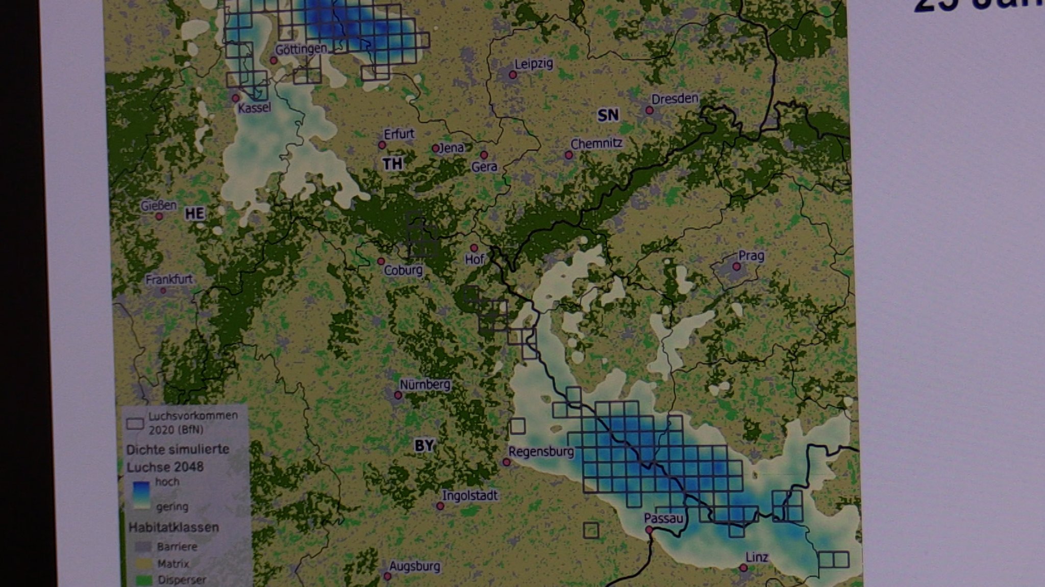 Eine Karte zeigt die zwei isolierten Populationen. Dazwischen liegt der Thüringer Wald