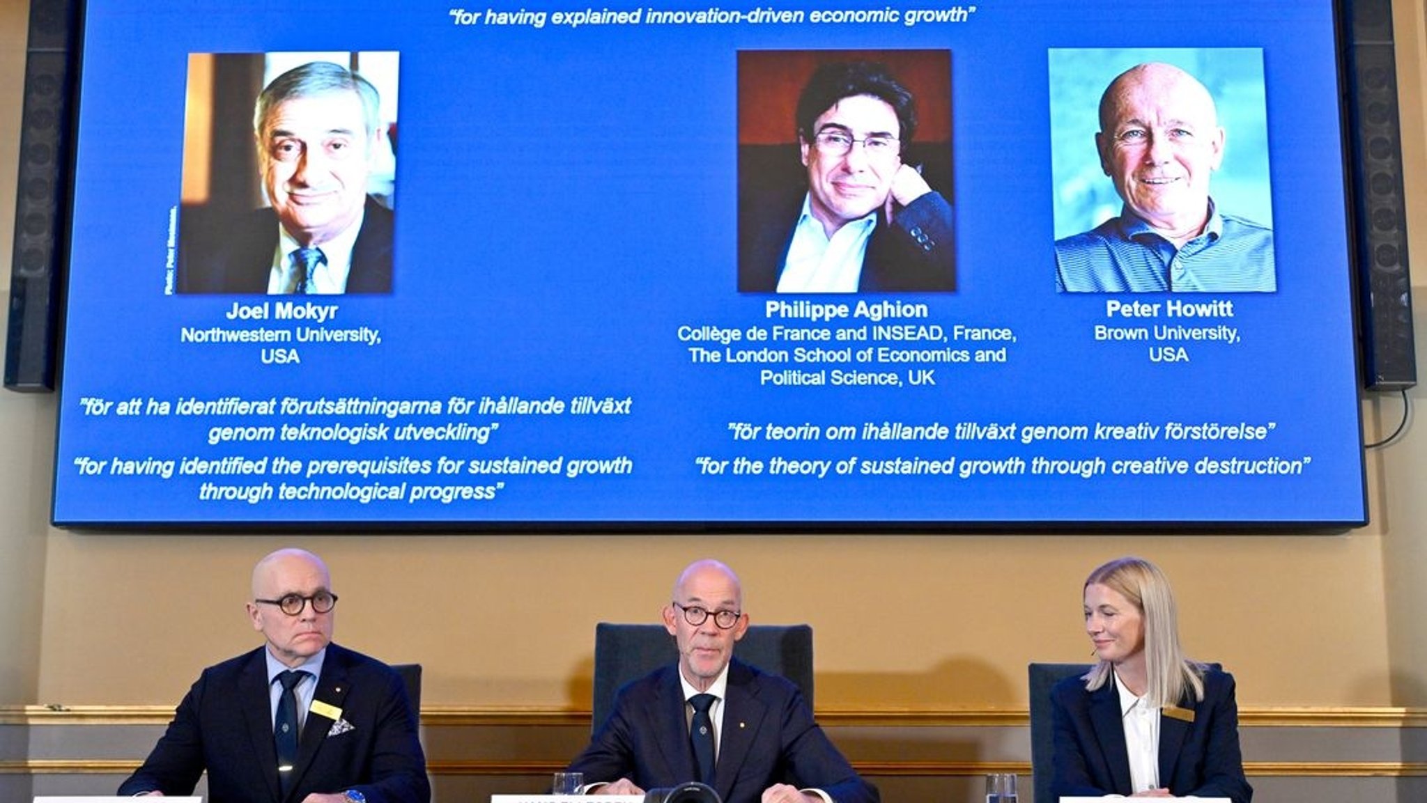 Die Königlich-Schwedische Akademie der Wissenschaften in Stockholm verkündet die Preisträger des Wirtschaftsnobelpreises 2025.