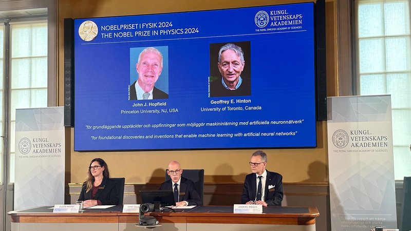 Bekanntgabe des Physik-Nobelpreises für John Hopfield und Geoffrey Hinto | Bild: picture-alliance/dpa Bekanntgabe des Physik-Nobelpreises für John Hopfield und Geoffrey Hinto