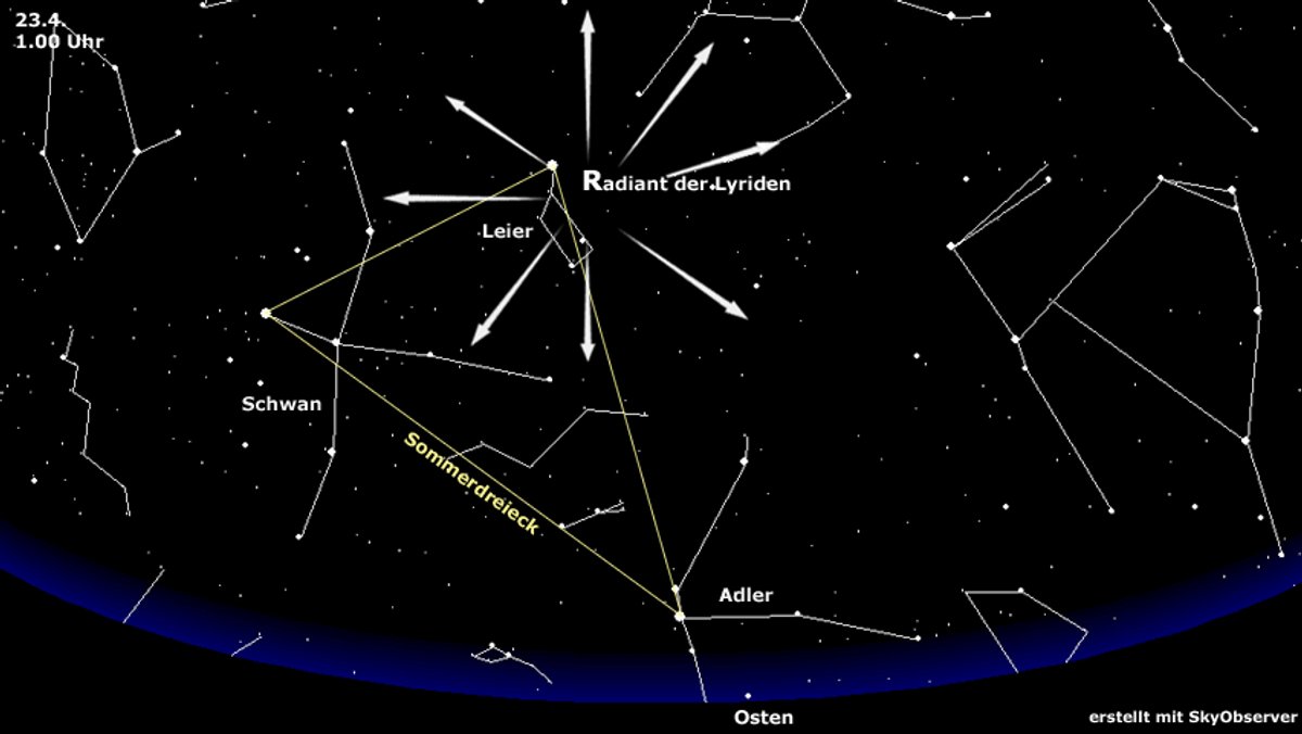Sternkarte mit dem Radiant der Lyriden-Sternschnuppen im Sternbild Leier (Lyra)