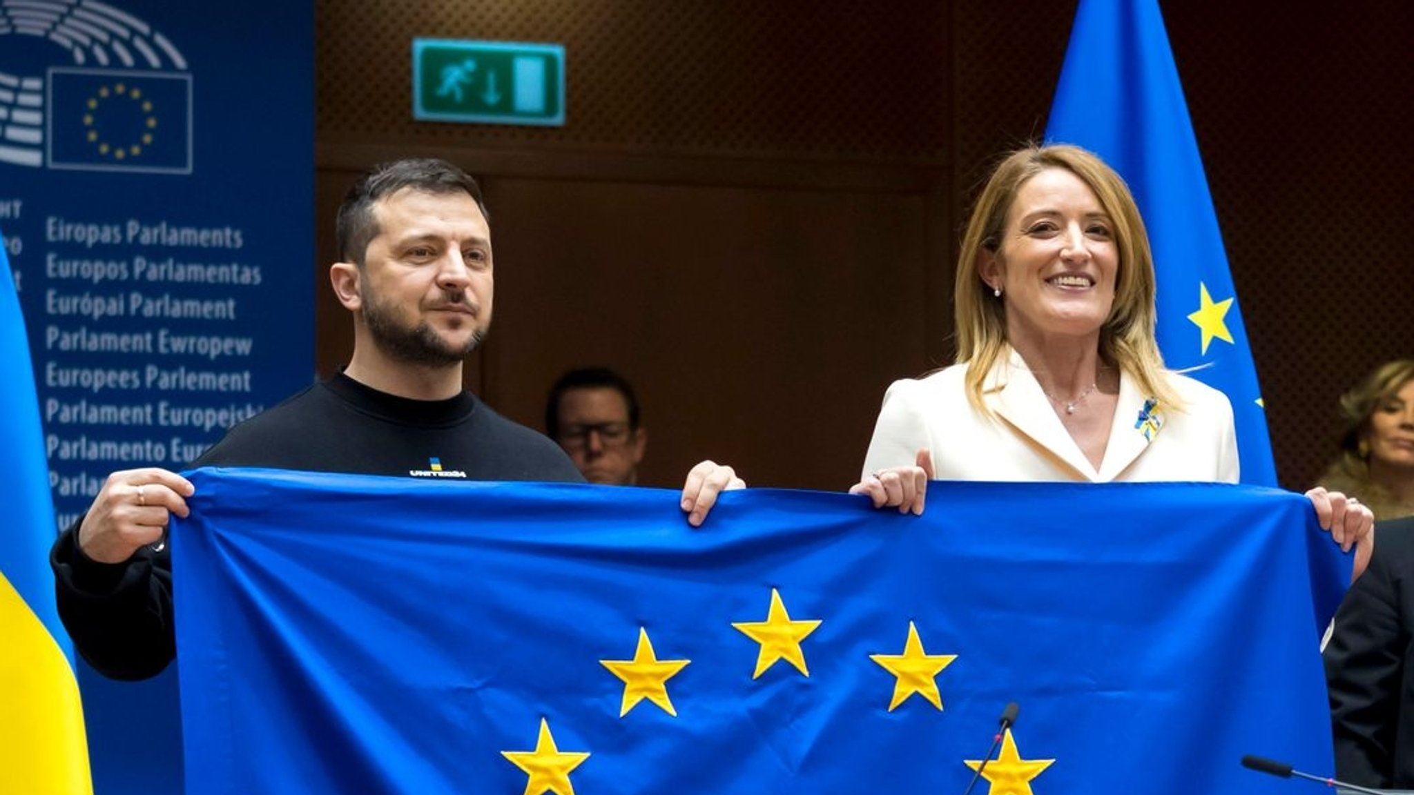 Der ukrainische Präsident Selenskyj und Roberta Metsola, Präsidentin des Europäischen Parlaments (Archivbild)