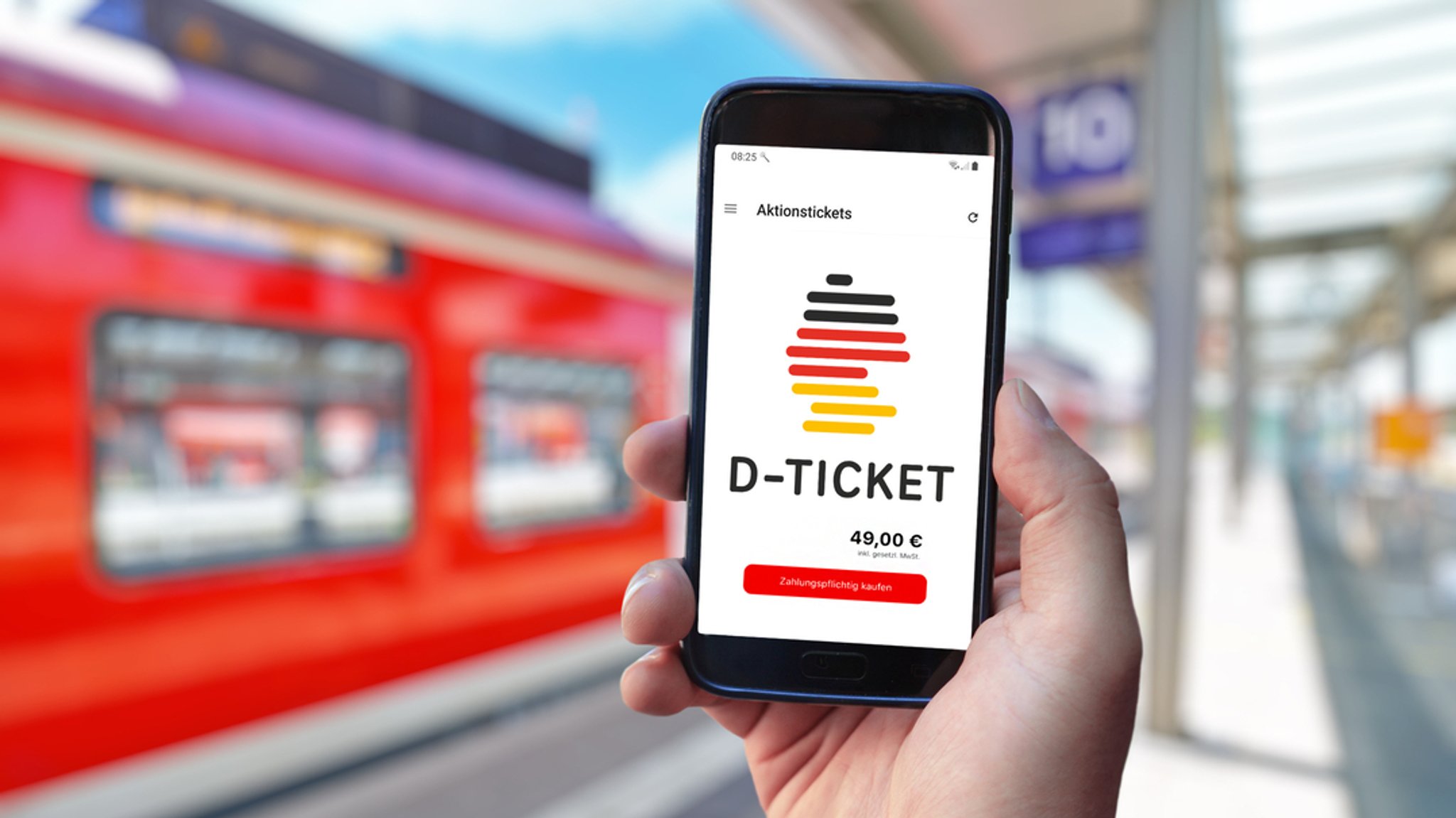 Ein Handy mit dem alte Deutschlandticket für 49 Euro auf dem Bildschirm