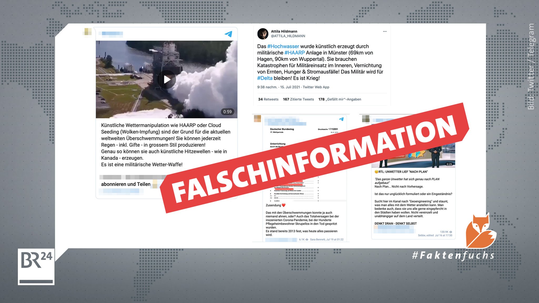 Screenshots aus Social Media zu Vorwürfen der Wettermanipulation.