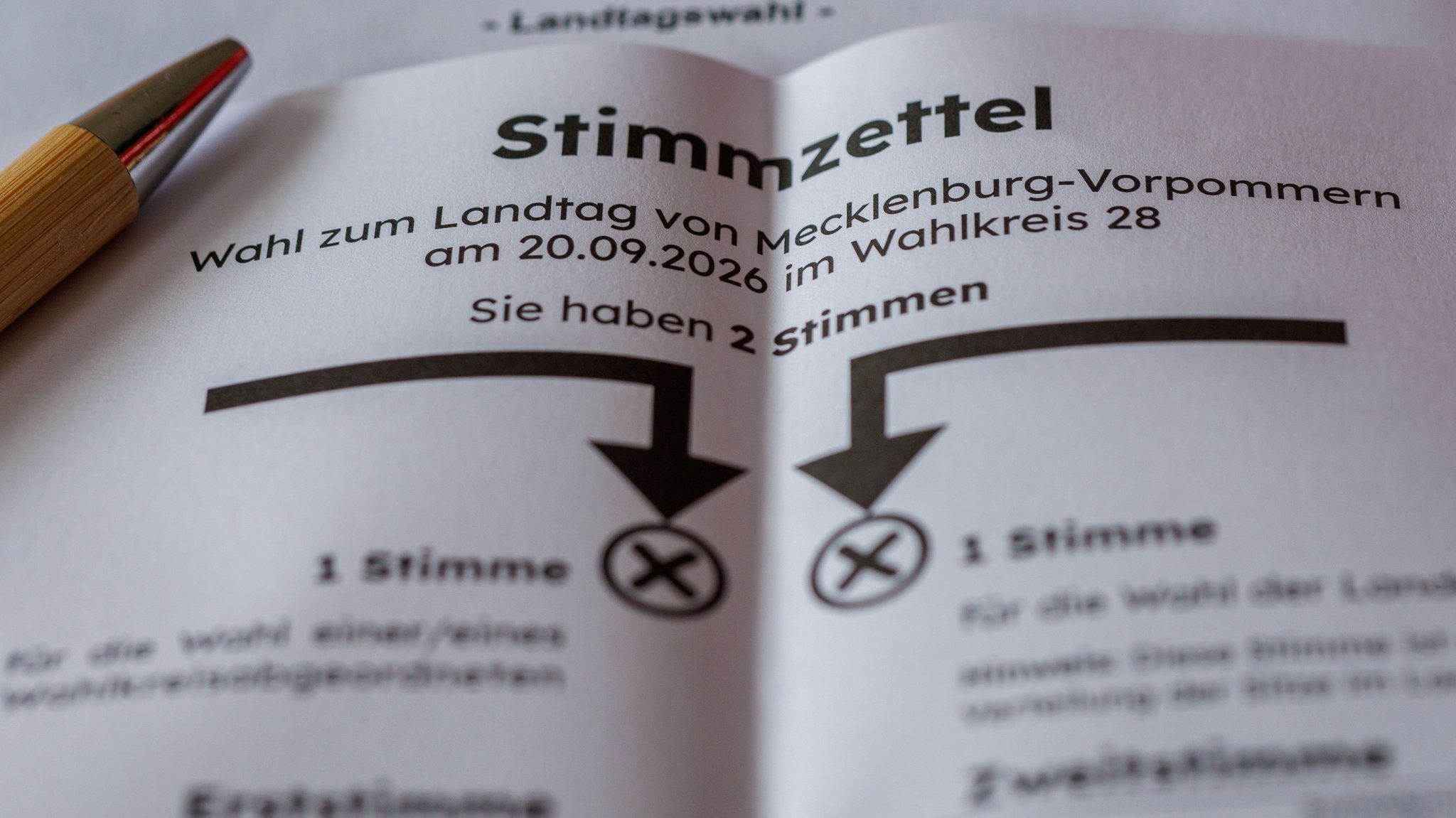 Ein Stimmzettel der Landtagswahl in Mecklenburg-Vorpommern