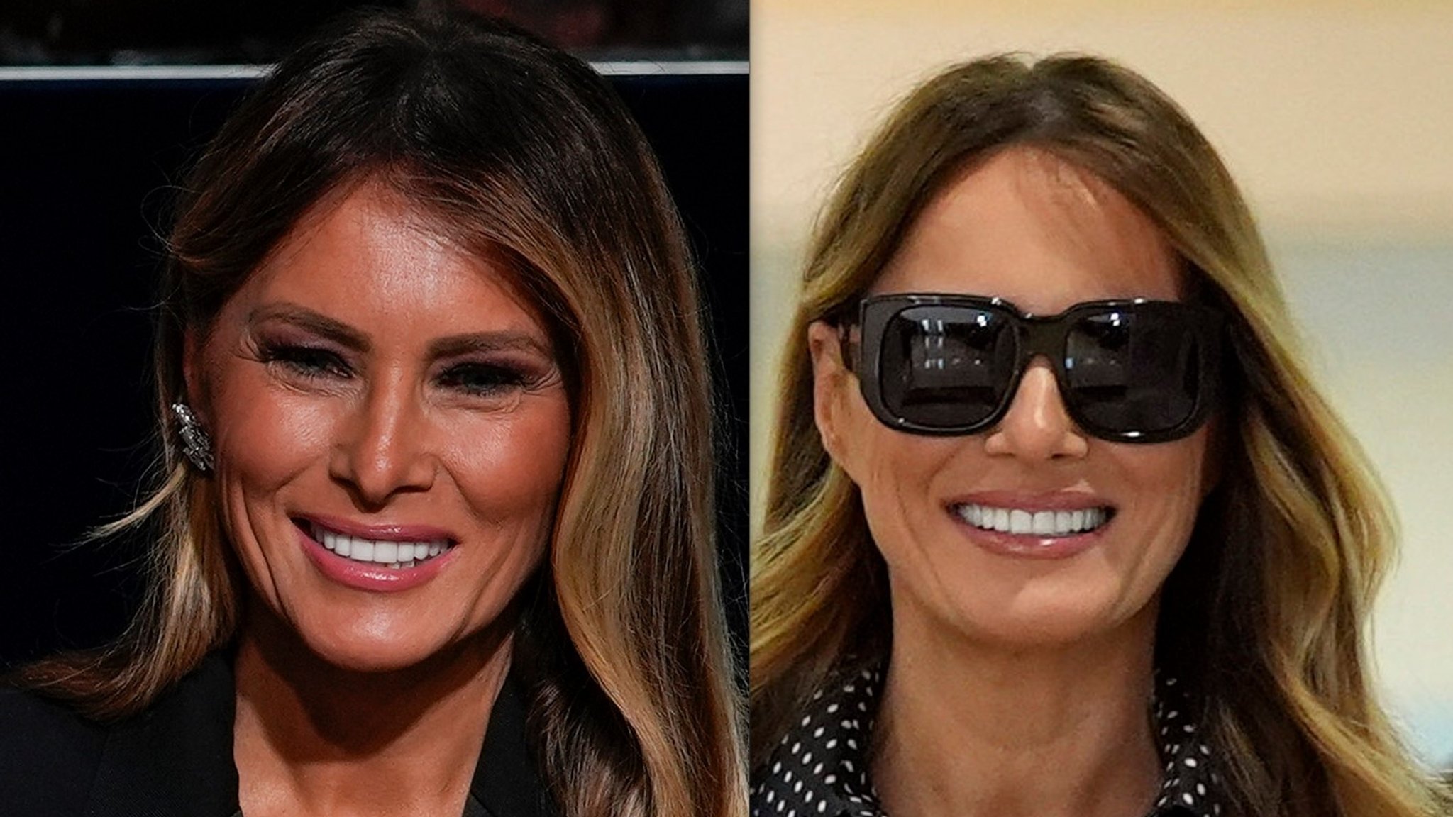 Links: Melania Trump bei einem Auftritt im Oktober, rechts: Melania Trump am 5.11.24. im Wahllokal in Palm Beach, Florida