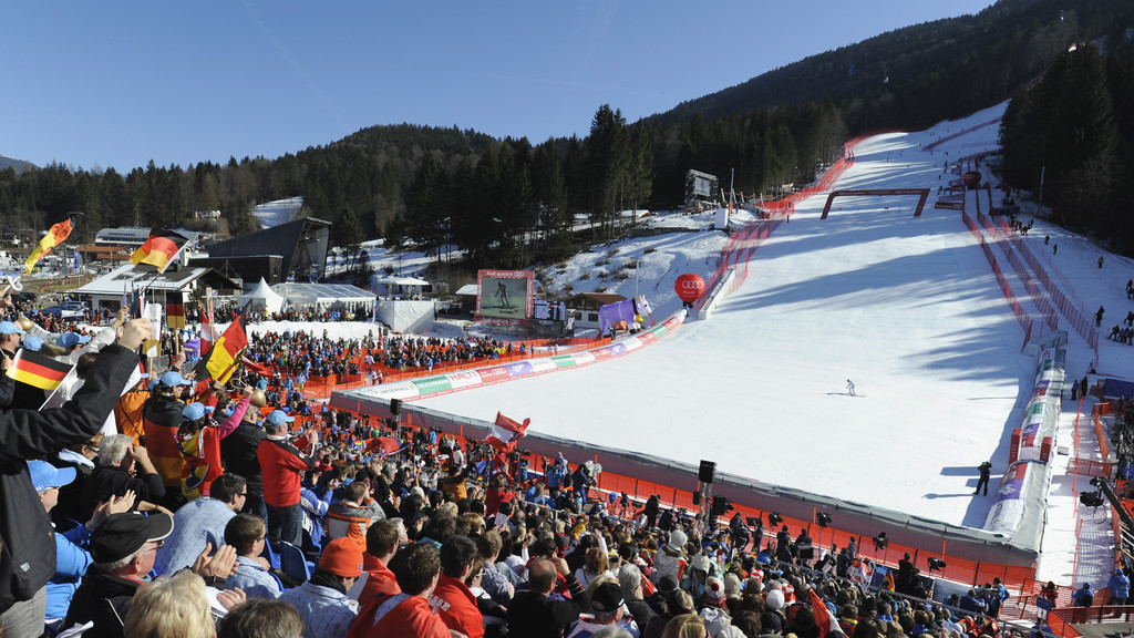 Zielraum der "Kandahar" in Garmisch-Partenkirchen bei einem Weltcup