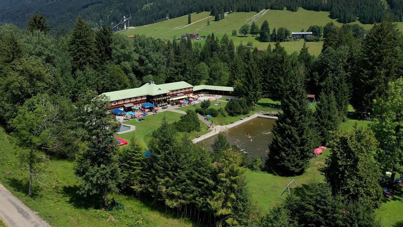 Luftaufnahme des Moorbads Oberstdorf