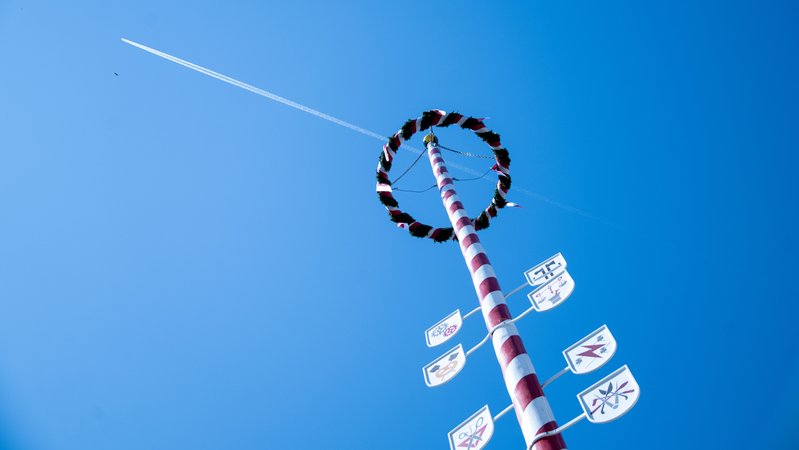 (Symbolbild) Im Mai ist wieder Maibaum-Zeit. Hier eine fränkische Version. | Bild: dpa/pa/Pia Bayer (Symbolbild) Im Mai ist wieder Maibaum-Zeit. Hier eine fränkische Version.