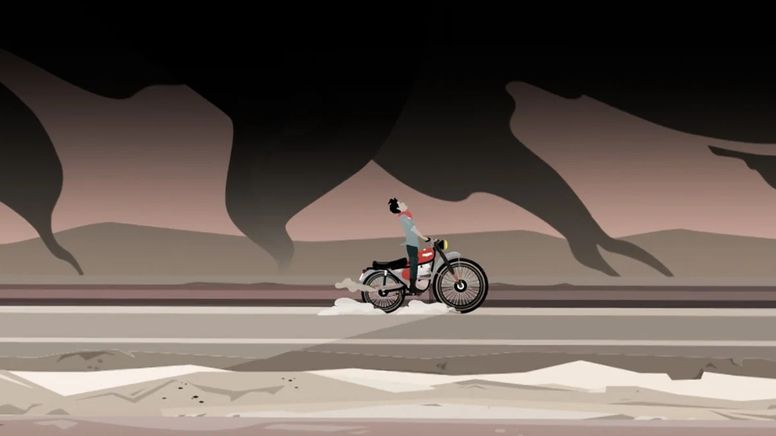 Man sieht Omid, den Helden des Films, auf einem Motorrad durch die Landschaft brausen. | Bild:Bac Films