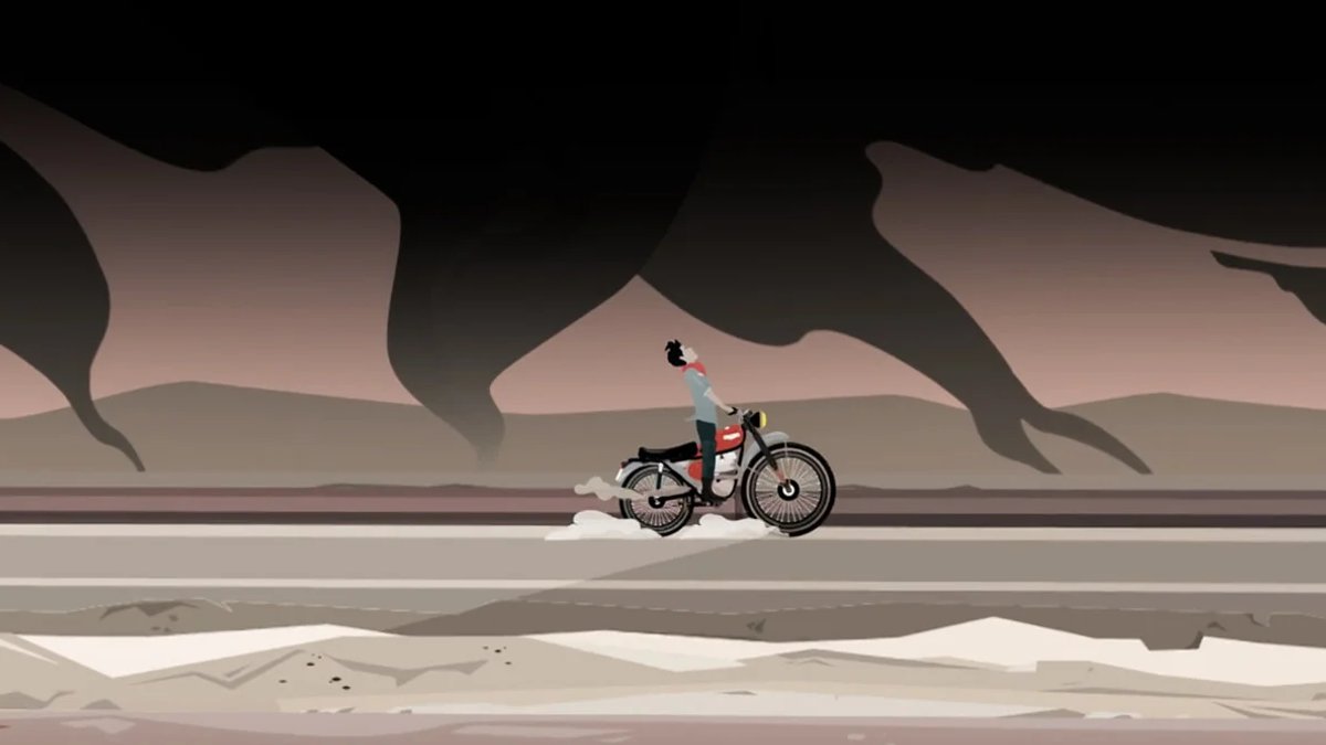 Man sieht Omid, den Helden des Films, auf einem Motorrad durch die Landschaft brausen.